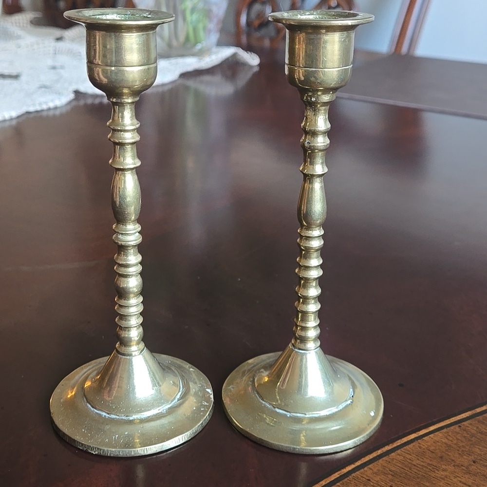 Pair of Vintage Brass Candle Holders 6"